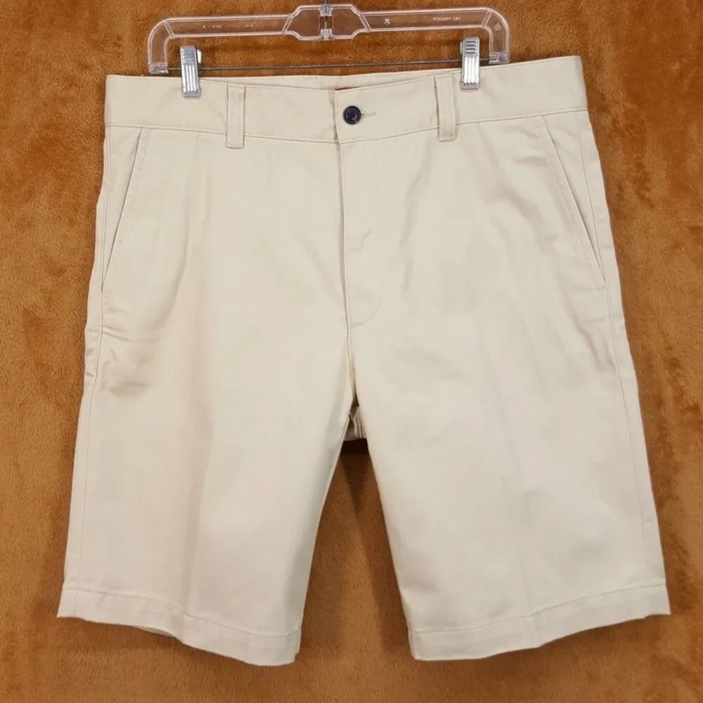 HUGO BOSS Chino Shorts Mens 34 Tan Flat Front Stretch 10